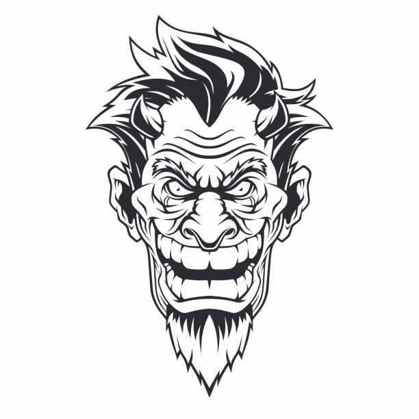 Devil head. Vector illustration for use as print, poster, sticker, logo, tattoo, emblem and other. angel of death mushroom stock illustrations