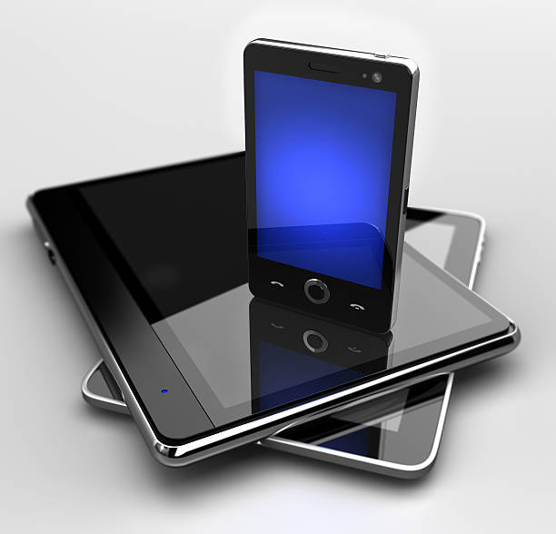 istock Glowing mobile phone standing on digital pads 134758797