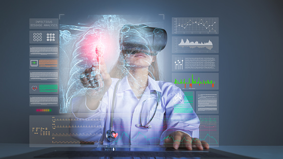 Doctors are analyzing infected lungs through virtual reality technology.   High-tech simulations transport physician into emergency situations and inside human organs.