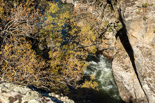 Lozoya river, with the colors of autumn, as it passes through the Sierra de Guadarrama in the province of Madrid, Spain