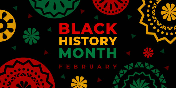 흑인 역사의 달. 벡터 웹 배너, 포스터, 소셜 미디어, 네트워크 카드. 추상장식과 텍스트 블랙 역사 달, 검은  배경에 2 월. - black history month stock illustrations