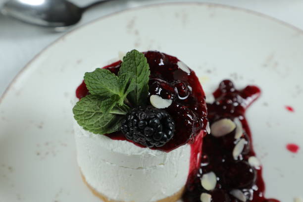 istock Well decorated cheesecake on plate in restaurant 1347612879