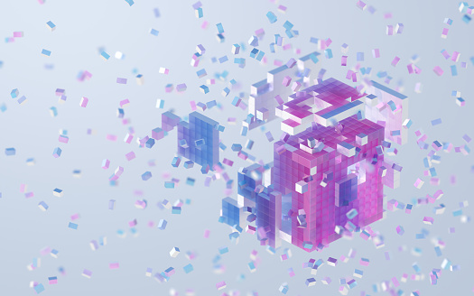 Translucent gradients cubes and materials, 3d rendering. Computer digital drawing.