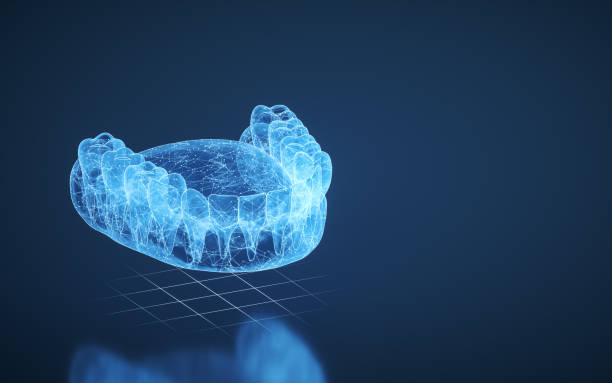 denti sani, trattamento dei denti, rendering 3d. - dentiera foto e immagini stock