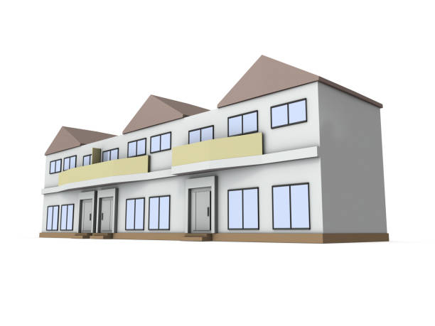 istock Architectural model of a terraced house. White background. 3D rendering. 1347616745