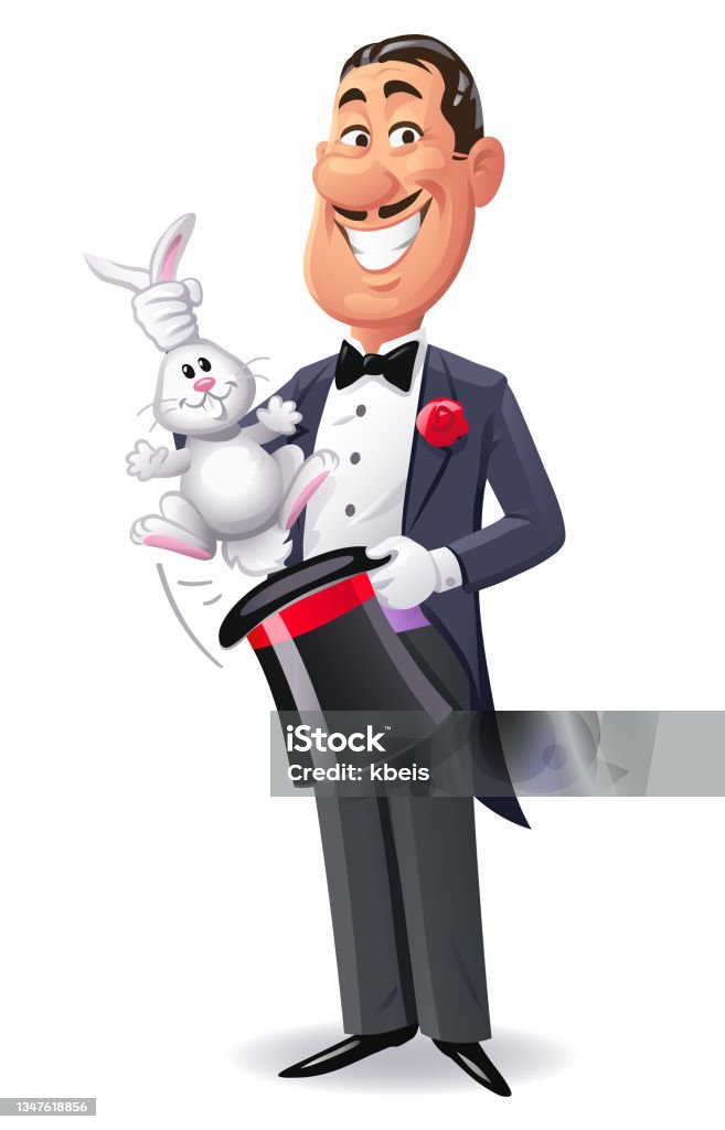 Magician Pulling Rabbit Out Of Hat Stock Illustration - Download Image Now  - Magician, Wizard, Men - iStock
