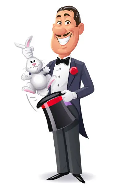 Vector illustration of Magician Pulling Rabbit Out Of Hat