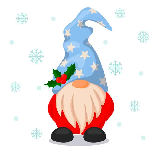 Vector illustration of cute christmas santa gnome elf. cartoon style illustration
