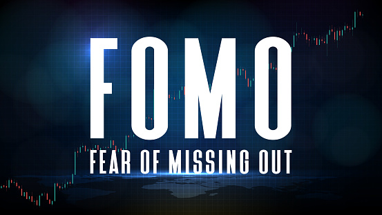 abstract background of futuristic technology FOMO fear of missing out in Stock and cryptocurrency market