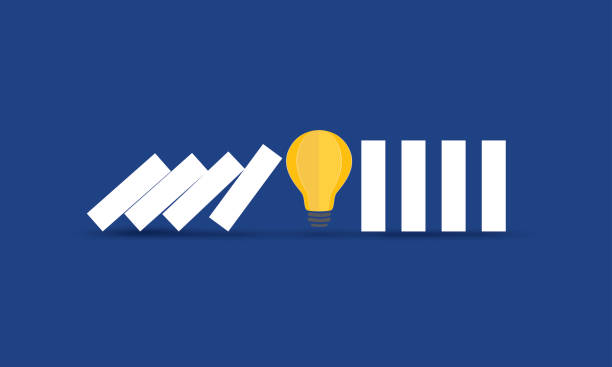 Light bulb stopping domino effect Risk management, Concept inspiration business domino stock illustrations