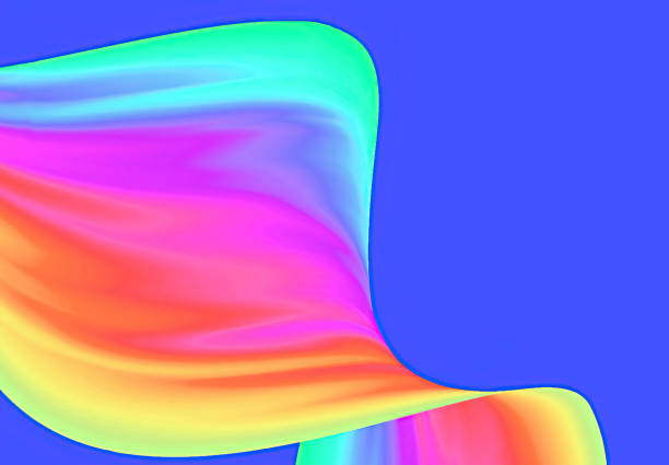3d rendering Curve Dynamic Fluid Liquid Wallpaper. Light Pastel Cold Color Colorful Swirl Gradient Mesh. Bright Pink Vivid Vibrant Smooth Surface. Blurred Water Multicolor Neon Sky Gradient Background