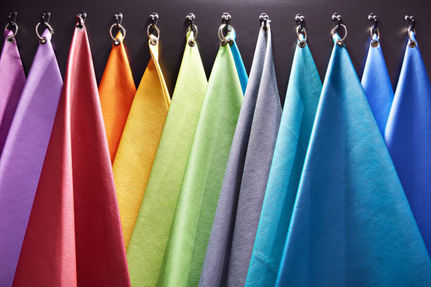 istock Samples of colored genuine leather in store 1347632740