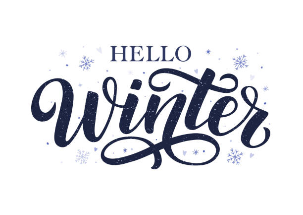 hello winter hand-sketched lettering - winter stock illustrations