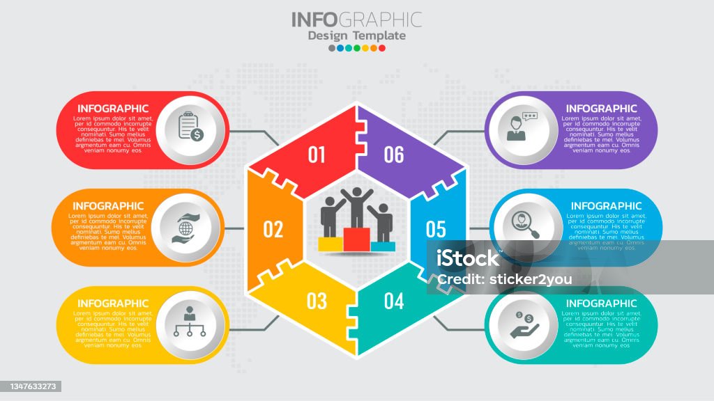 Infographics Template With 6 Elements Workflow Process Chart Stock ...