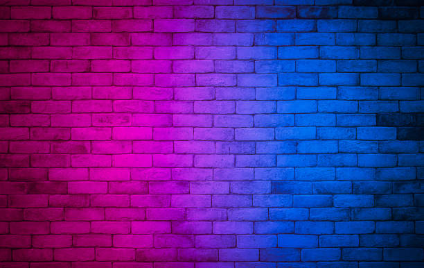 istock Lighting effect red and blue on empty brick wall background. Backdrop decoration party happy new year happiness concept, Showing or placing products. Lighting effect pink and cyan wall background. 1347635808