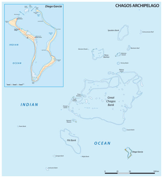 illustrazioni stock, clip art, cartoni animati e icone di tendenza di mappa vettoriale dell'arcipelago di chagos, territorio britannico dell'oceano indiano, regno unito - british indian ocean territory