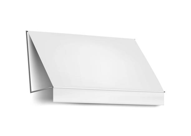 istock White blank awning, realistic vector mockup. Outdoor canopy, mock-up. Tent roof for building facade, template for design 1347637259