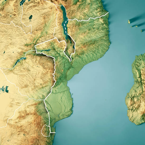 istock Mozambique 3D Render Topographic Map Color Border 1347641142