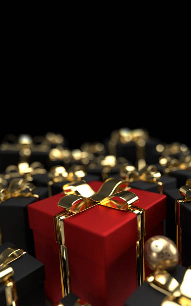 istock Black and red Christmas gifts on luxury black background. 3d render 1347641962