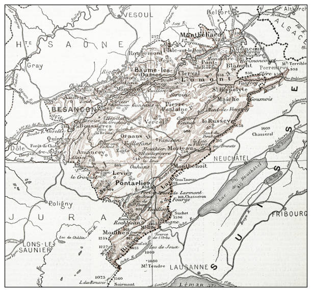istock Antique French map of Doubs (département) 1347643210