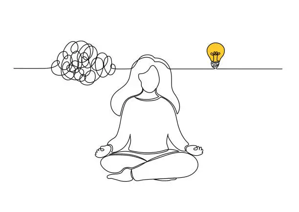 Vector illustration of Woman come up with an idea after meditation.