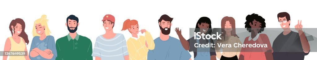 Positive Characters Flat Cartoon Trendy Happy Positive Characters Vector Illustration ...