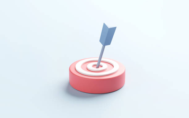 Blue arrow hit the center of target or goal of success. Business target achievement concept. stock photo