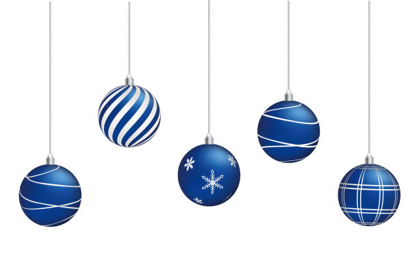 Luxury Christmas decoration blue ball Luxury Christmas decoration blue ball white background sign snow winter stock illustrations