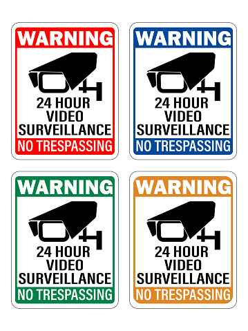 24 hour video surveillance sign. CCTV security camera signs, and stickers.