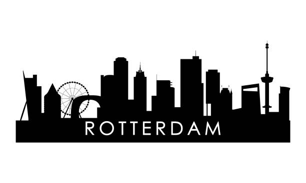 stockillustraties, clipart, cartoons en iconen met rotterdam skyline silhouette. black rotterdam city design isolated on white background. - rotterdam