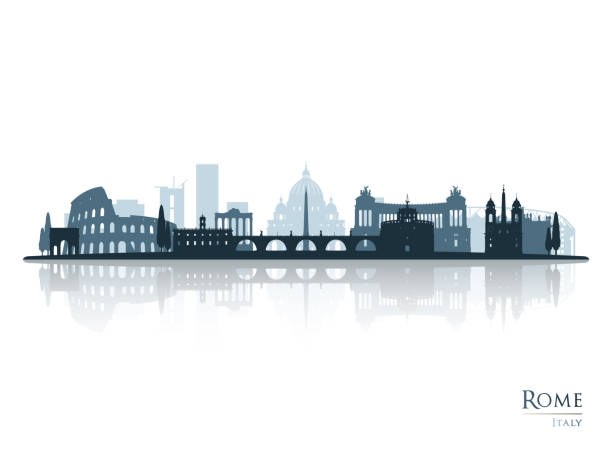 ilustrações de stock, clip art, desenhos animados e ícones de rome skyline silhouette with reflection. landscape rome, italy. vector illustration. - rome italy skyline silhouette