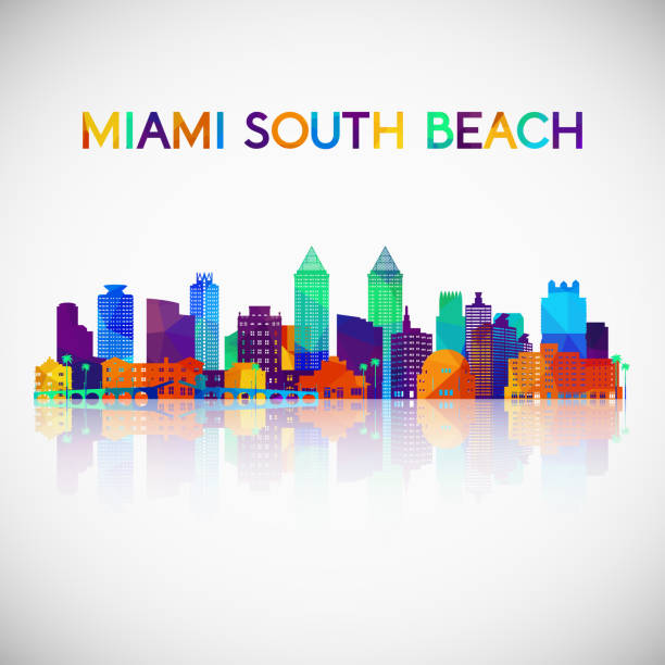 miami south beach skyline silhouette in colorful geometric style. symbol for your design. vector illustration. - güney illüstrasyonlar stock illustrations