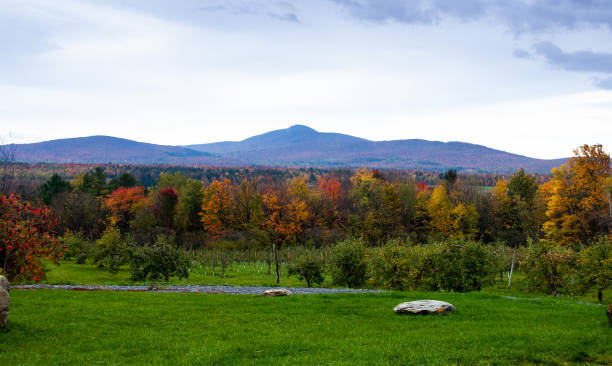 cloudy autumn view of Mount Sutton from Dunham