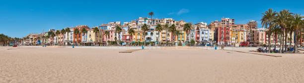 Panoramic view. Mediterranean village of Villajoyosa. Colorful facades. Alicante, Valencia stock photo