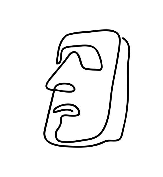 idol, religia moai widok wyspy wielkanocnej. atrakcja turystyczna. ciągła jednowierszowa ilustracja wektorowa rysunku artystycznego. drukuj wzór w nowoczesnym stylu. abstrakcyjna ilustracja wektorowa konturu - easter island moai statue chile sculpture stock illustrations