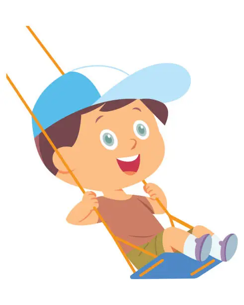 Vector illustration of Little boy on a swing