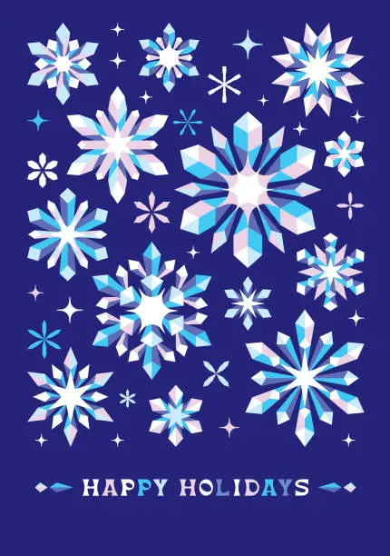 Vector illustration of Happy holidays card with geometric snowflakes