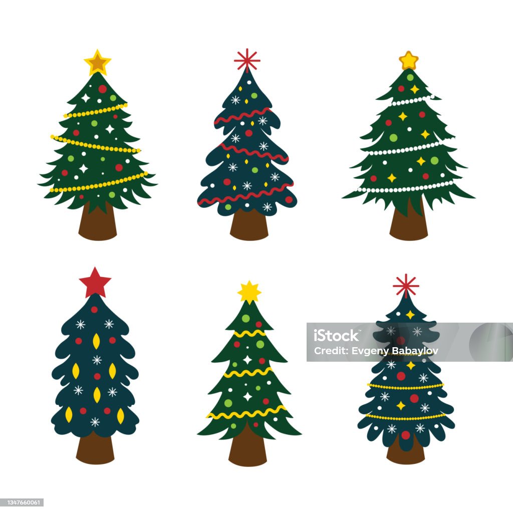 흰색 배경에 크리스마스 트리 장식 크리스마스 나무의 6 조각의 세트 벡터 0명에 대한 스톡 벡터 아트 및 기타 이미지 - 0명,  12월, 개체 그룹 - Istock