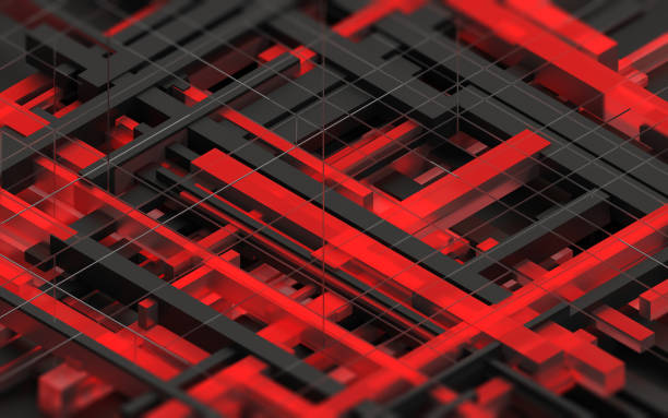 istock Abstract geometric background filled with a pattern of black and red solids 1347660235