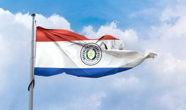 istock Paraguay flag - realistic waving fabric flag. 1347665208
