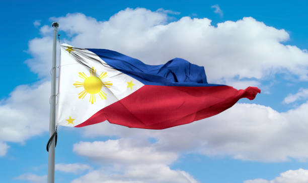 istock Philippines flag - realistic waving fabric flag. 1347665351