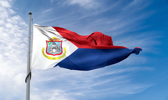 3D-Illustration of a Sint Maarten flag - realistic waving fabric flag.
