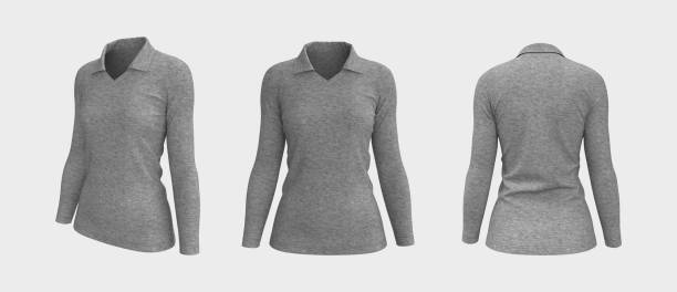 istock Women's collared t-shirt mockup, front, side and back views 1347666750