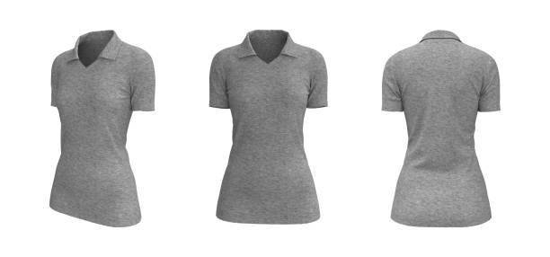 istock Women's collared t-shirt mockup, front, side and back views 1347666781