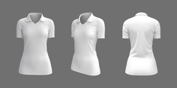 istock Women's collared t-shirt mockup, front, side and back views 1347666795