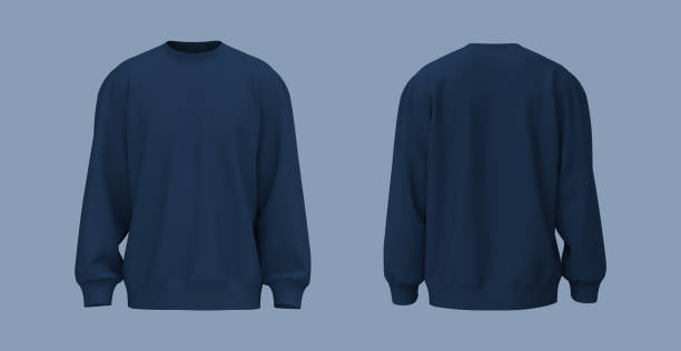 maquette de sweat-shirt vierge dans les vues avant et arrière - navy blue photos et images de collection