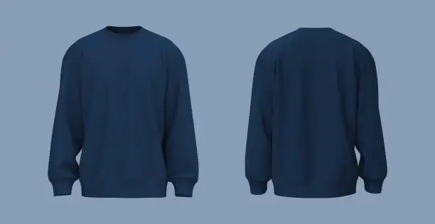 Blank sweatshirt mock up in front and back views, 3d rendering, 3d illustration