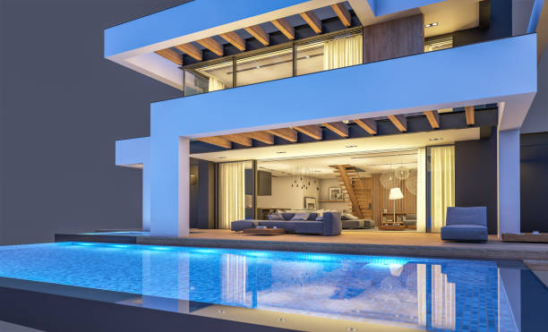 istock 3d rendering of modern house in luxurious style in night isolated on black 1347666949