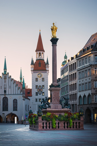 Munich, Germany - September 25, 2021: cityscape with famous Old Town Hall on the central square Marienplatz