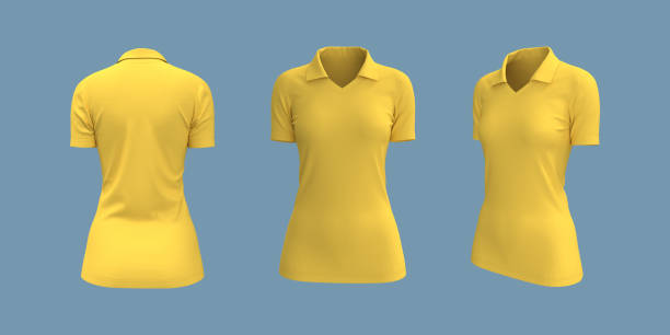 istock Women's collared t-shirt mockup, front, side and back views 1347667825